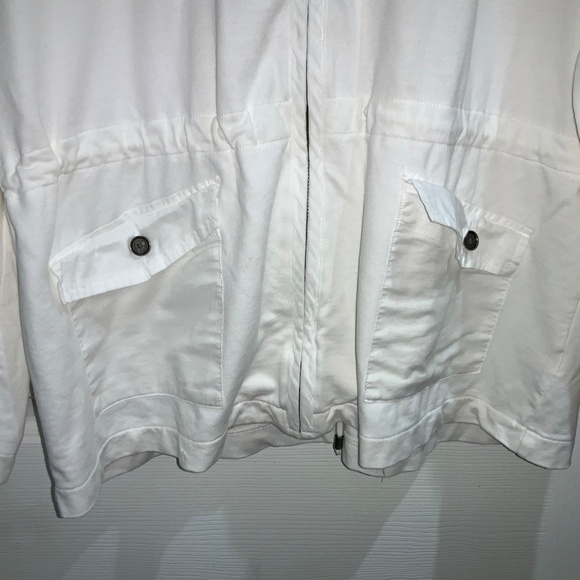 Talbots White Safari Style hooded zip front jacket Sz L pockets drawstring - Picture 2 of 7